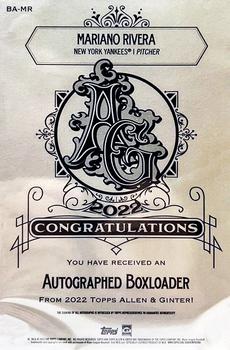 2022 Topps Allen & Ginter - Boxloaders Autographs #BA-MR Mariano Rivera Back