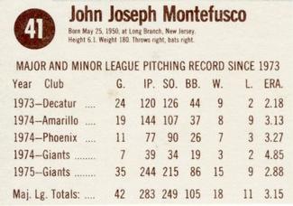 1976 Hostess - Brown Back #41 John Montefusco Back