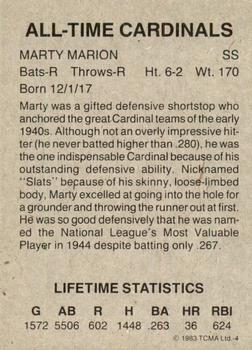 1983 TCMA All-Time St. Louis Cardinals - Black Frame #4 Marty Marion Back