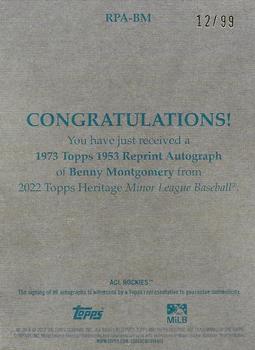 2022 Topps Heritage Minor League - 1973 Topps 1953 Reprint Autographs #RPA-BM Benny Montgomery Back