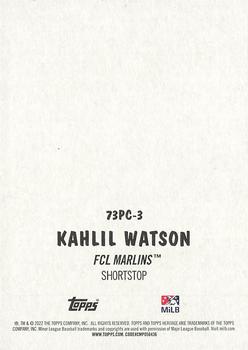 2022 Topps Heritage Minor League - 1973 Topps Pack Cover #73PC-3 Kahlil Watson Back
