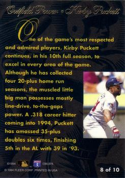 1994 Flair - Outfield Power #8 Kirby Puckett Back
