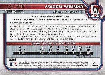 2022 Bowman Chrome - Fuchsia Refractor #100 Freddie Freeman Back