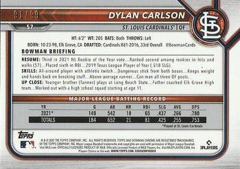 2022 Bowman Chrome - Green Refractor #57 Dylan Carlson Back