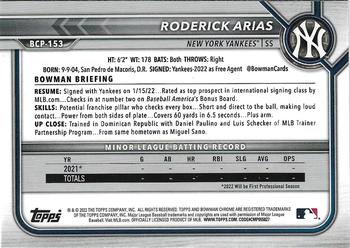 2022 Bowman Chrome - Prospects #BCP-153 Roderick Arias Back