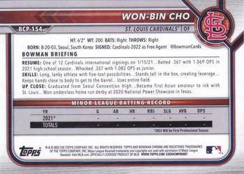 2022 Bowman Chrome - Prospects #BCP-154 Won-Bin Cho Back