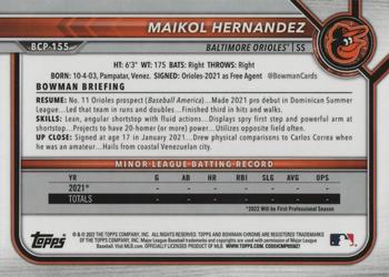 2022 Bowman Chrome - Prospects #BCP-155 Maikol Hernandez Back