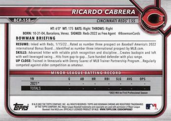 2022 Bowman Chrome - Prospects #BCP-158 Ricardo Cabrera Back