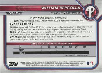 2022 Bowman Chrome - Prospects #BCP-159 William Bergolla Back
