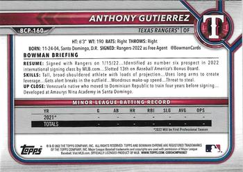 2022 Bowman Chrome - Prospects #BCP-160 Anthony Gutierrez Back
