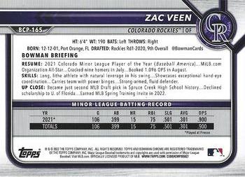 2022 Bowman Chrome - Prospects #BCP-165 Zac Veen Back