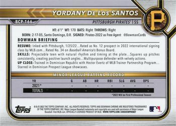 2022 Bowman Chrome - Prospects #BCP-166 Yordany De Los Santos Back