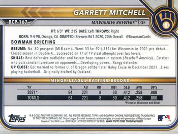 2022 Bowman Chrome - Prospects #BCP-167 Garrett Mitchell Back