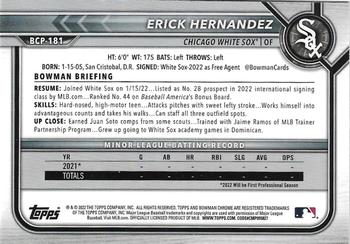 2022 Bowman Chrome - Prospects #BCP-181 Erick Hernandez Back
