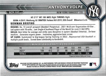 2022 Bowman Chrome - Prospects #BCP-182 Anthony Volpe Back