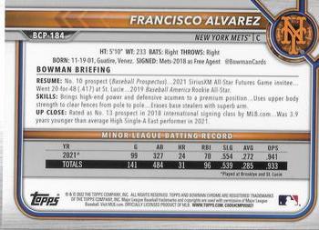 2022 Bowman Chrome - Prospects #BCP-184 Francisco Alvarez Back