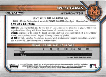 2022 Bowman Chrome - Prospects #BCP-196 Willy Fanas Back