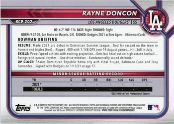 2022 Bowman Chrome - Prospects #BCP-202 Rayne Doncon Back