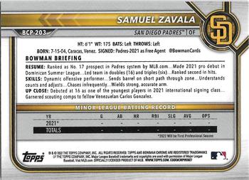 2022 Bowman Chrome - Prospects #BCP-203 Samuel Zavala Back