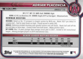 2022 Bowman Chrome - Prospects #BCP-205 Adrian Placencia Back