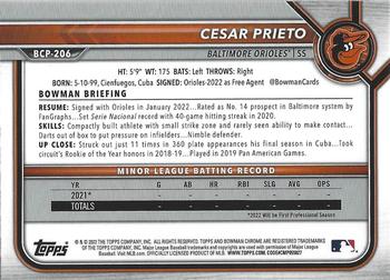 2022 Bowman Chrome - Prospects #BCP-206 Cesar Prieto Back