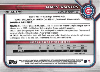 2022 Bowman Chrome - Prospects #BCP-208 James Triantos Back