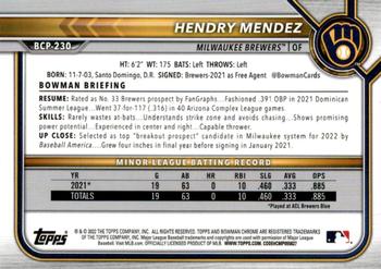 2022 Bowman Chrome - Prospects #BCP-230 Hendry Mendez Back