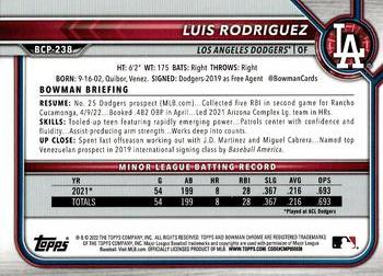 2022 Bowman Chrome - Prospects #BCP-238 Luis Rodriguez Back