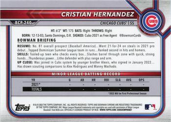 2022 Bowman Chrome - Prospects #BCP-240 Cristian Hernandez Back