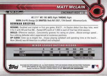 2022 Bowman Chrome - Prospects #BCP-245 Matt McLain Back