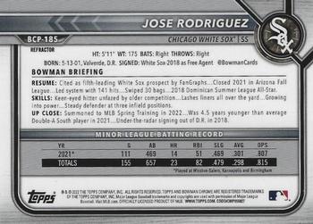 2022 Bowman Chrome - Prospects Shimmer Refractor #BCP-185 Jose Rodriguez Back