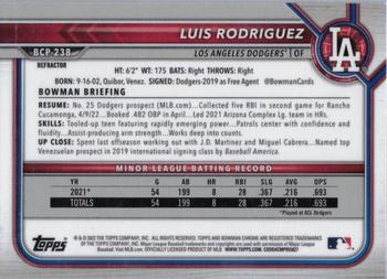 2022 Bowman Chrome - Prospects Shimmer Refractor #BCP-238 Luis Rodriguez Back