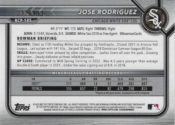 2022 Bowman Chrome - Prospects Refractor #BCP-185 Jose Rodriguez Back