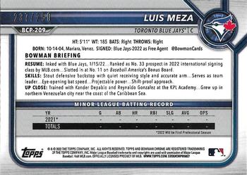 2022 Bowman Chrome - Prospects Purple Shimmer Refractor #BCP-209 Luis Meza Back