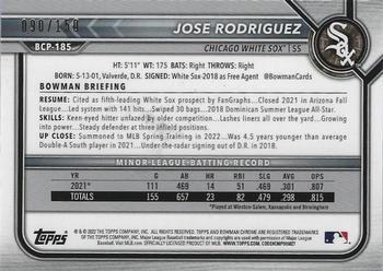 2022 Bowman Chrome - Prospects Blue Refractor #BCP-185 Jose Rodriguez Back