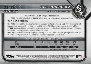 2022 Bowman Chrome - Prospects Green Refractor #BCP-185 Jose Rodriguez Back