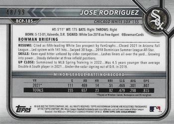 2022 Bowman Chrome - Prospects Green Shimmer Refractor #BCP-185 Jose Rodriguez Back