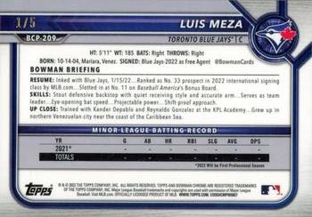 2022 Bowman Chrome - Prospects Red Refractor #BCP-209 Luis Meza Back