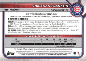 2022 Bowman Chrome - Prospect Autographs #CPA-CF Christian Franklin Back