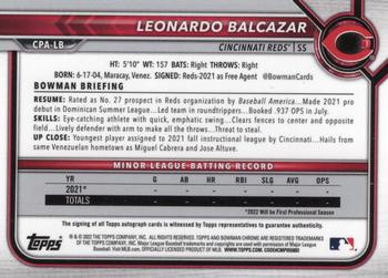 2022 Bowman Chrome - Prospect Autographs #CPA-LB Leonardo Balcazar Back