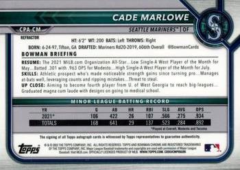 2022 Bowman Chrome - Prospect Autographs Refractor #CPA-CM Cade Marlowe Back