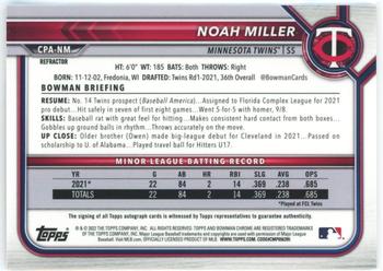 2022 Bowman Chrome - Prospect Autographs Refractor #CPA-NM Noah Miller Back