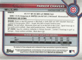 2022 Bowman Chrome - Prospect Autographs Refractor #CPA-PC Parker Chavers Back