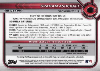 2022 Bowman Chrome - Prospect Autographs Purple Refractor #CPA-GA Graham Ashcraft Back