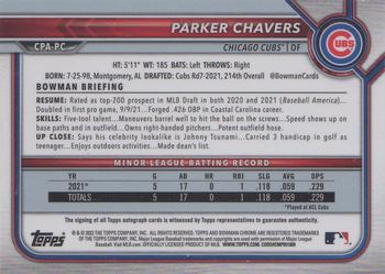 2022 Bowman Chrome - Prospect Autographs Purple Refractor #CPA-PC Parker Chavers Back