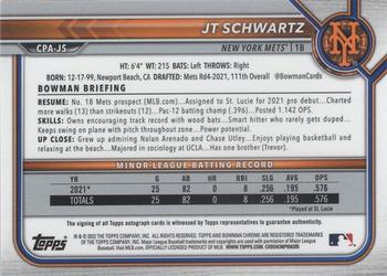 2022 Bowman Chrome - Prospect Autographs Blue RayWave Refractor #CPA-JS JT Schwartz Back
