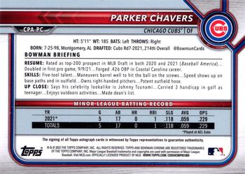 2022 Bowman Chrome - Prospect Autographs Gold Refractor #CPA-PC Parker Chavers Back
