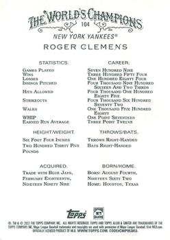 2022 Topps Allen & Ginter X #104 Roger Clemens Back