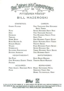 2022 Topps Allen & Ginter X #192 Bill Mazeroski Back