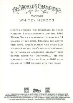 2022 Topps Allen & Ginter X #308 Whitey Herzog Back